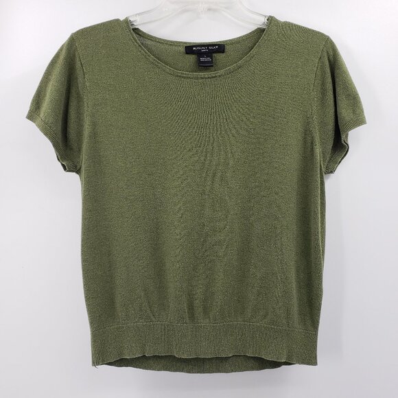 August Silk Knits Shell Sweater Top Women's L Green Short Sleeve Silk Cashmere - Picture 1 of 6